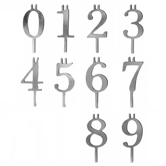 10 Pieces 0-9 Reusable Number Birthday Candle Holder Set Cake Topper Decorations for Anniversary Wedding Party Celebration (Silver)