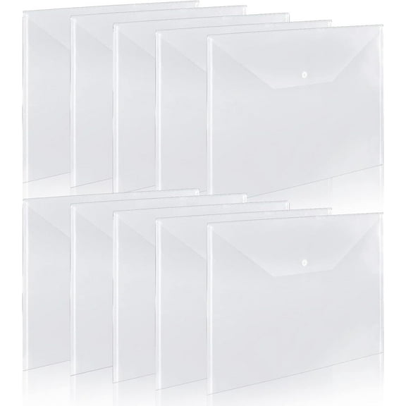 10 Pieces 11x17 inch  Size Document Folder Organizers with Snap Closure Clear Snap Closure File Folder Folder Poly Oversized Envelope File Folder Closure Plastic Folders for Office School Home