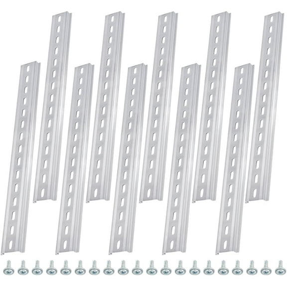 10 Pieces 12" Aluminum DIN Rails 35mm Wide 7mm High Top Hat Slotted DIN Rail Extra Premium Screws Included for Automation Equipment Electric Box Hardware Components Mounting