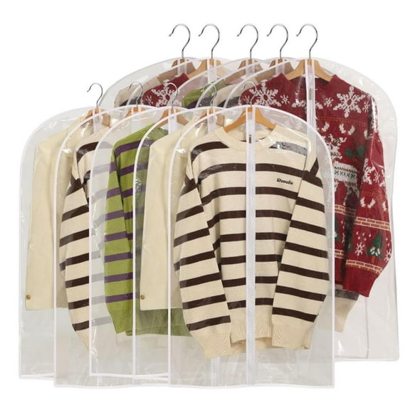 10 Pieces of 23.62in X 39.37in Transparent Smooth Hanging Pockets, Wardrobe Storage Suit Bag, Plastic Dustproof Suit Cover Bag, Zippered Jacket, Jacket, Shirt Clothing Protective Bag