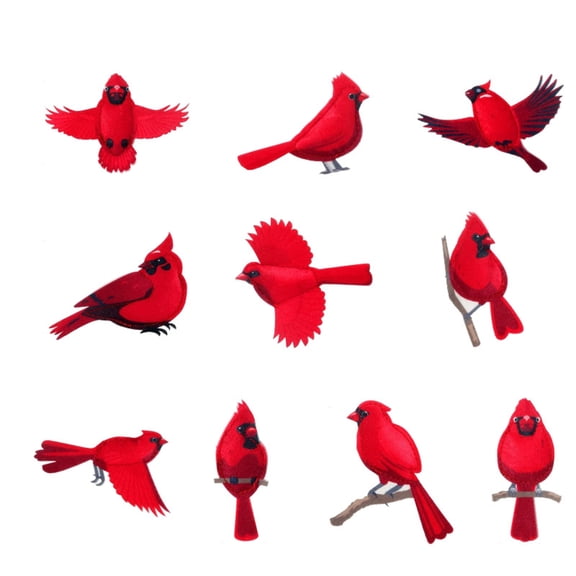 10 Pieces 2D Acrylic Red Bird Ornaments, 2D Flat Design Lightweight Easy To Hang With Hanging Loops, Christmas Tree Decoration Hanging Gift For Xmas Tree Teens And Big Kids Home
