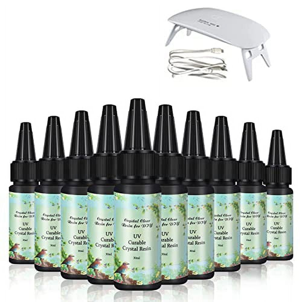 10 Pieces 30ML Crystal Epoxy Resin Curable Glue + Led Lamp for DIY Home Professional Handcraft Jewelry Earrings Necklace Bracelet Nail Art Accessories