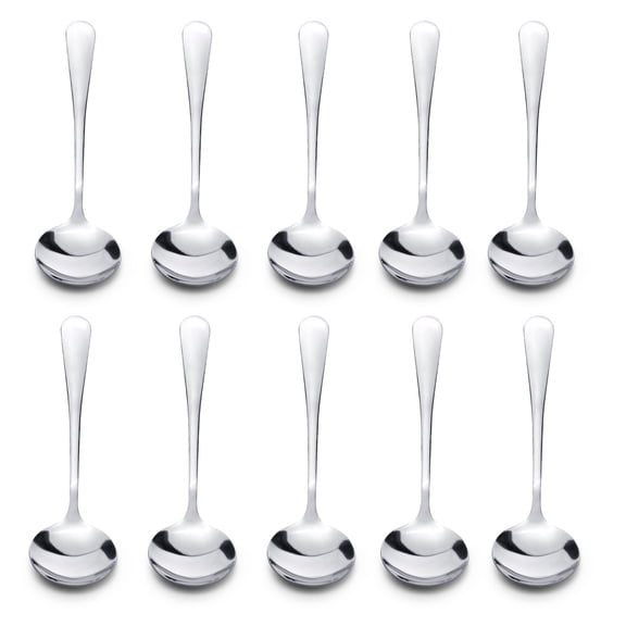 10 Pieces 6.7 In Round Soup Spoons Stainless Steel, Kitchen Tools Large Spoons Silverware Kit Flatware Set for Dumplings Noodles Wonton Gatherings Festivals