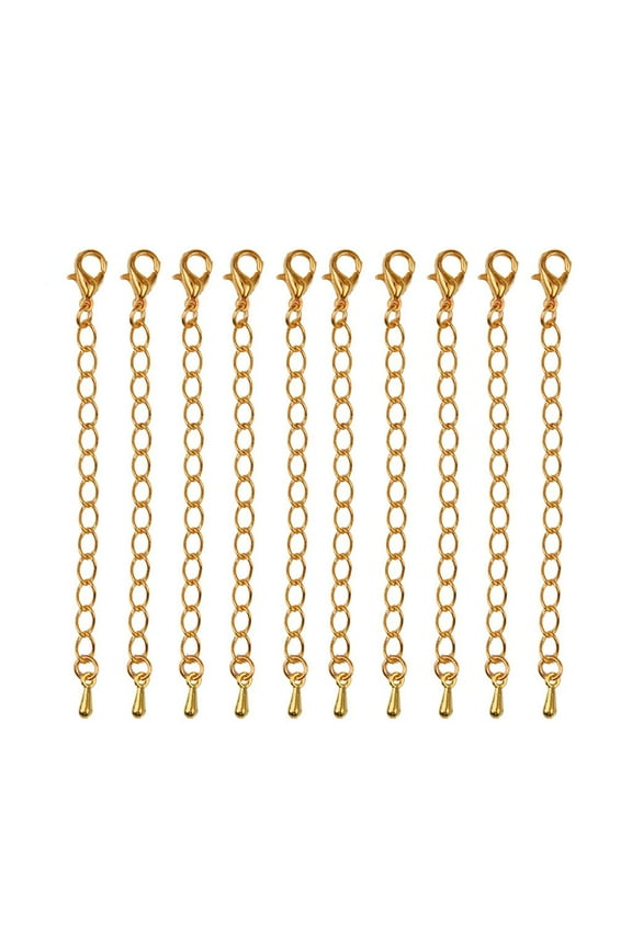 10 Pieces 70 mm Jewelry Chain End Caps Beads Lobster Clasps Extended Extension Chains Pendants Connector - Gold