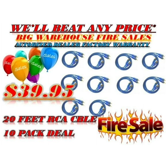 10 Pieces Absolute 20 Feet Male RCA Cable, 2 Channel RCA Interconnect Wire/Cable