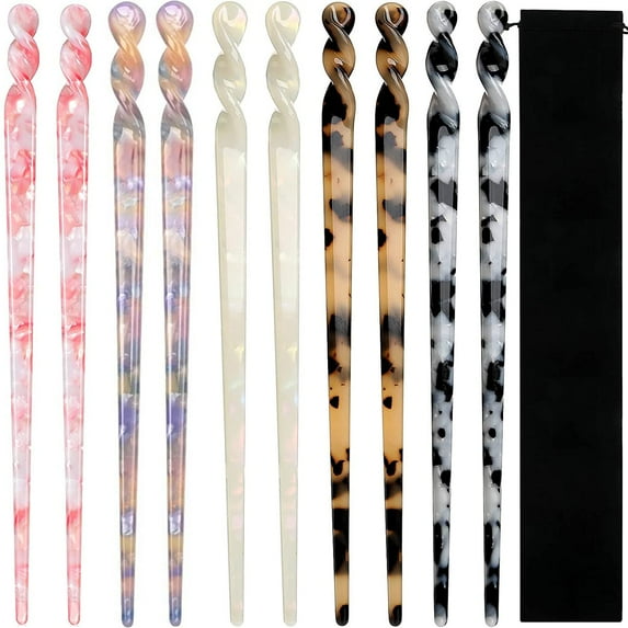10 Pieces Acetate Hair Sticks Leopard Print Hair Pins, Tortoise Shell Hairpin Vintage Hair Chopsticks Retro Hairpins Disk, Hair Accessories for Women Girls (Classic)