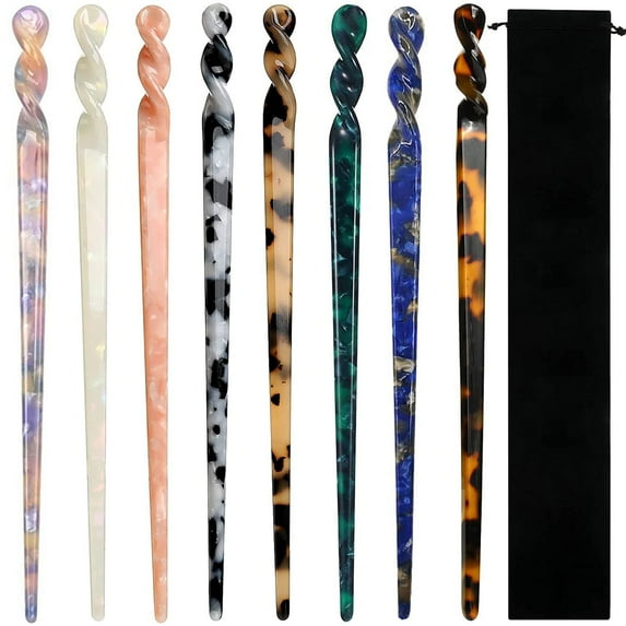 10 Pieces Acetate Hair Sticks Leopard Print Hair Pins, Tortoise Shell Hairpin Vintage Hair Chopsticks Retro Hairpins Disk, Hair Accessories for Women Girls (Classic)