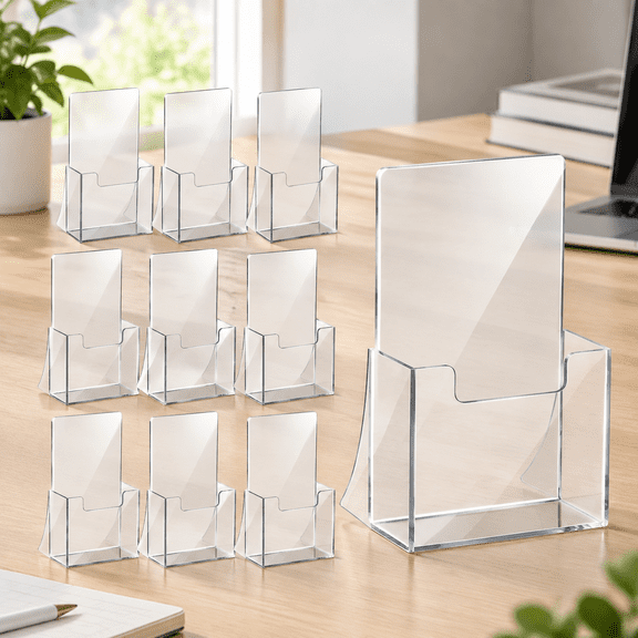 10 Pieces Acrylic Brochure Holder 8.2'' x 5.5'' Clear Acrylic Literature Holder Plastic Flyer Display Stand or Vendors, Brochure, Magazine, Pamphlet, Booklets, Menu