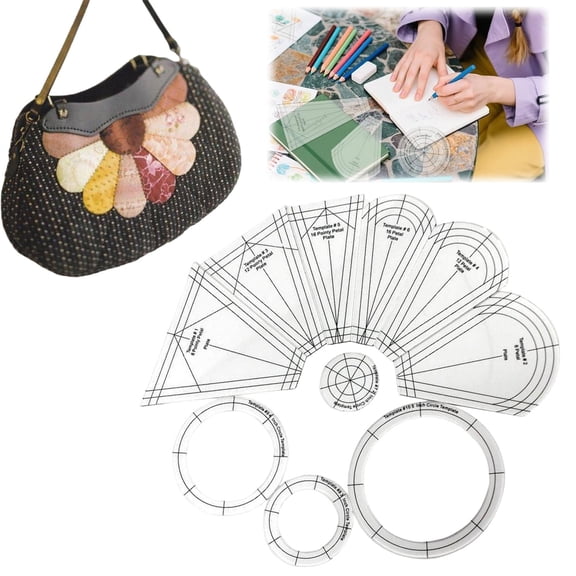 10 Pieces Acrylic Dresden Plate Template Regular Quilting Patchwork Ruler Frames for Domestic Sewing Machine Tailor Cutting Craft