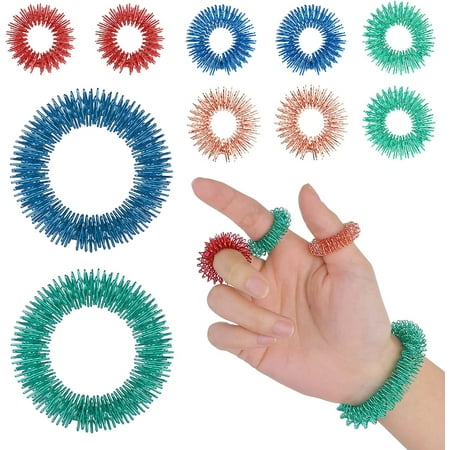 10 Pieces Acupressure Rings Spiky Sensory Finger Rings Set, 8pcs Spikey Sensory Finger Rings 2pcs Wrist Massage Bracelets,Massage Rings for Promoting Blood Circulation, Stress Relief