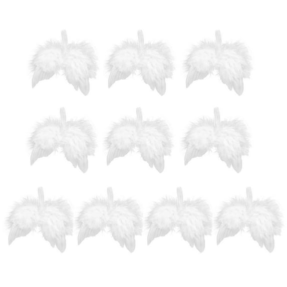 10 Pieces Angel Feather Wings Ornaments, 6.3 x 5.5 Inch White Feather Christmas Decorations for Tree, Vintage Hanging Pendant for Xmas Party, DIY Craft, Home & Wedding Decor