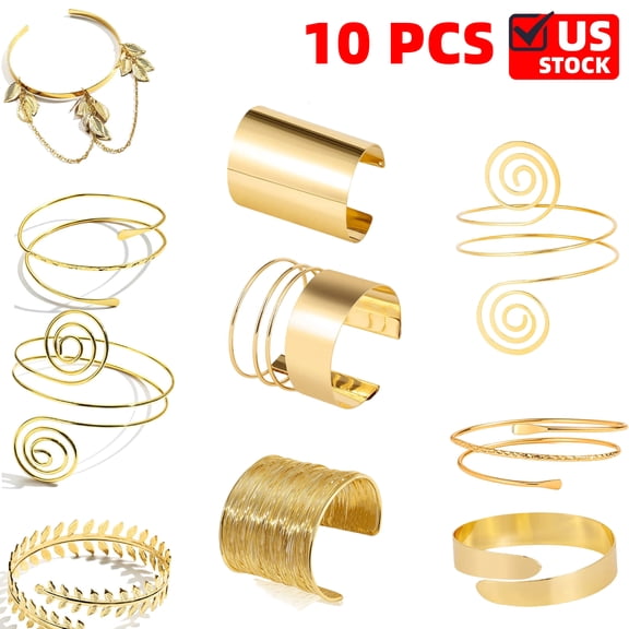 10 Pieces Arm Cuff Bracelet Set, Minimalist Simple Swirl Open Wide Wire Upper Arm Band Bracelets for Women, Adjustable Bangle