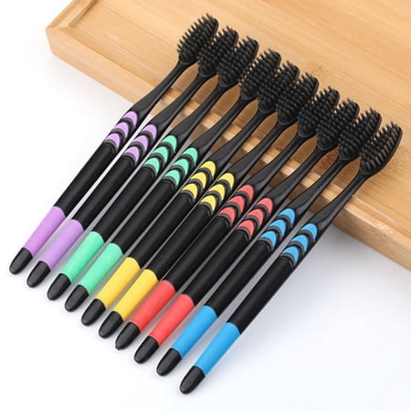 10 Pieces Bamboo Toothbrush Soft Tooth Brush Charcoal Adults ToothbrushesB_Z WA