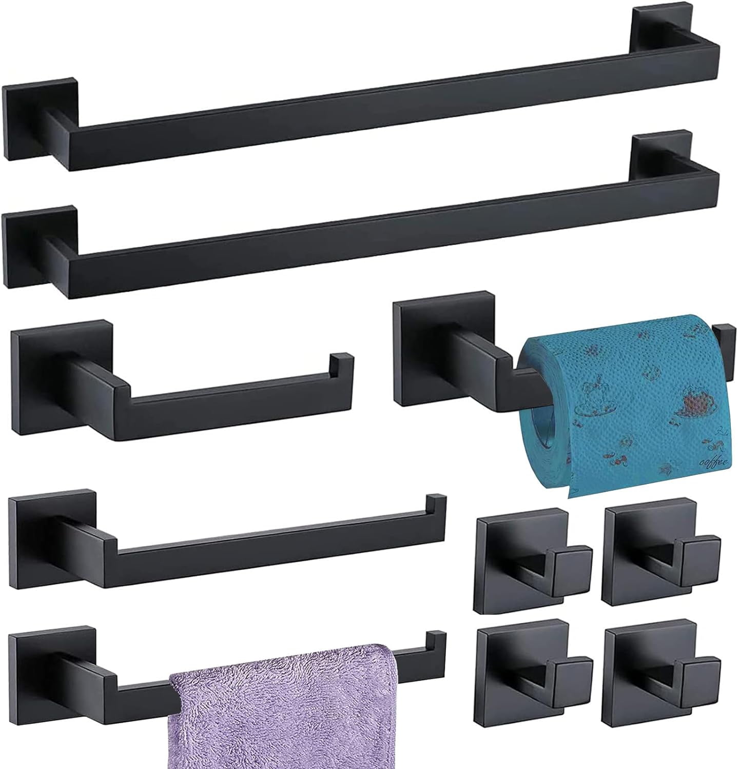 Matte Black 10-Piece Stainless Steel Bathroom Hardware Set