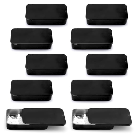 10 Pieces Black Portable Metal Travel Floss Picks Case, Sliding Compact Flosser Holder Dispenser Storage Container, Refillable Tooth Floss Pick Holder for Hotels Dating Dinners (Black)