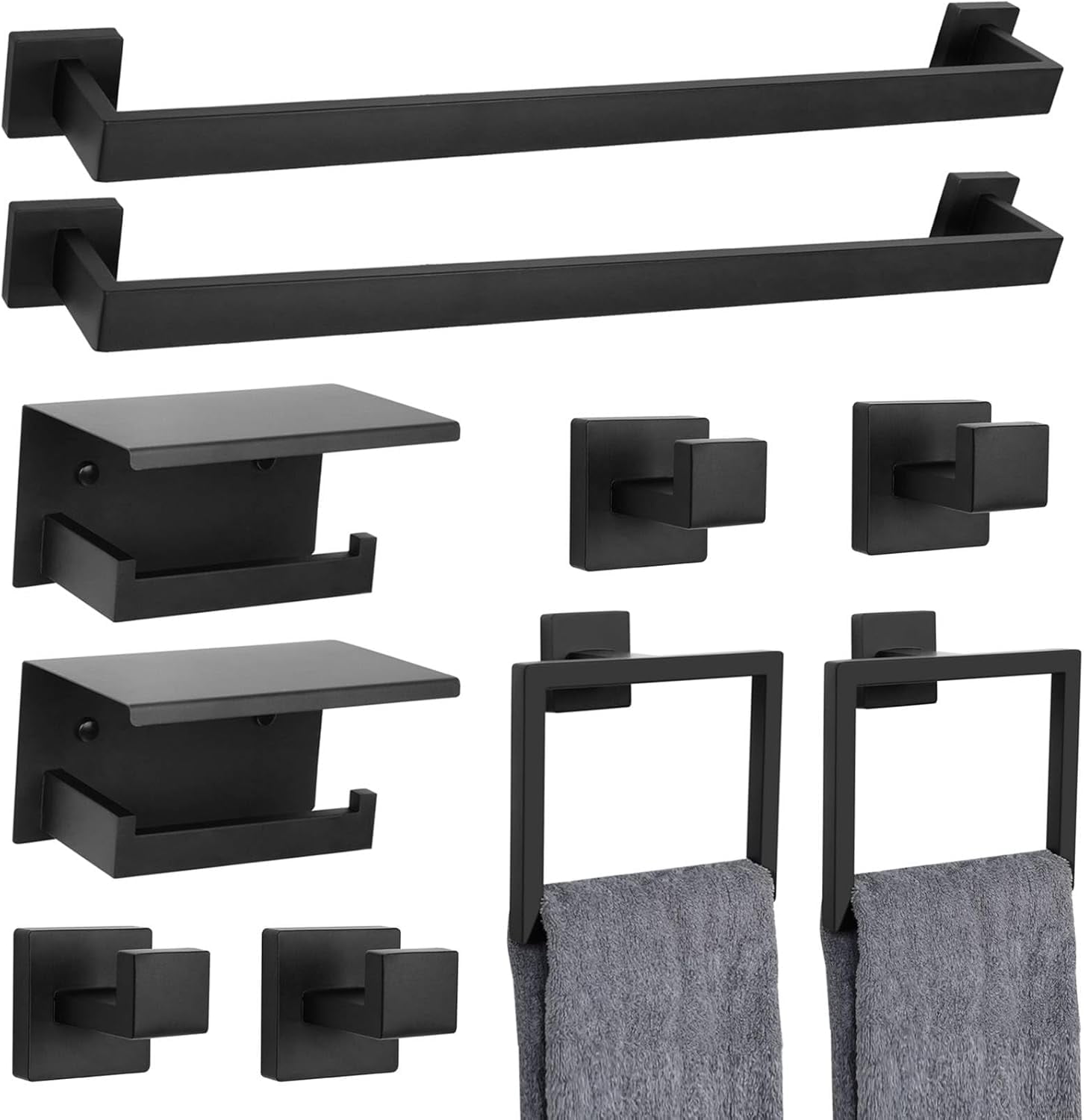 10 Pieces Black Towel Bar Set Bathroom Hardware Accessories Set ...