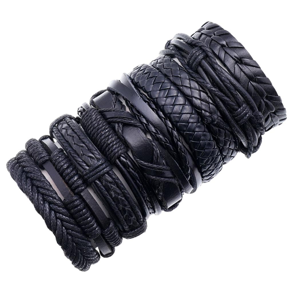 HILABEE 10 Pieces Braided Leather Bracelet Adjustable Wristband Handmade Jewelry Gift Punk Bangle for Men Teen Boys Couples Friendship
