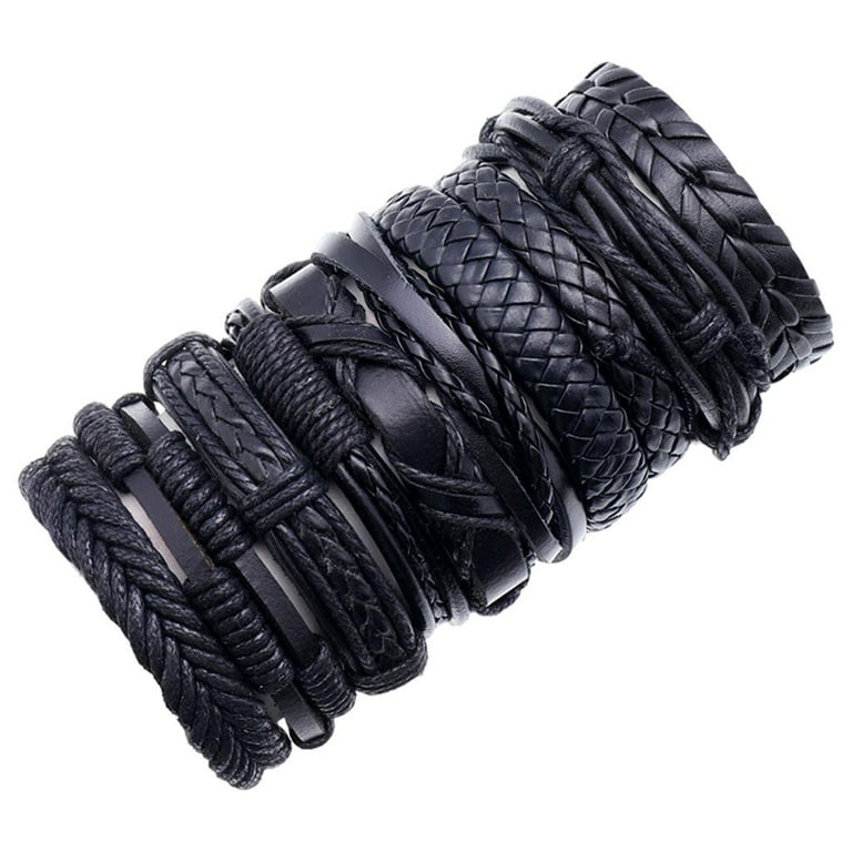 10 Pieces Braided Leather Bracelet Adjustable Wristband Handmade Jewelry Gift Punk Bangle for Men Teen Boys Couples Friendship, Men's, Size: Diameter