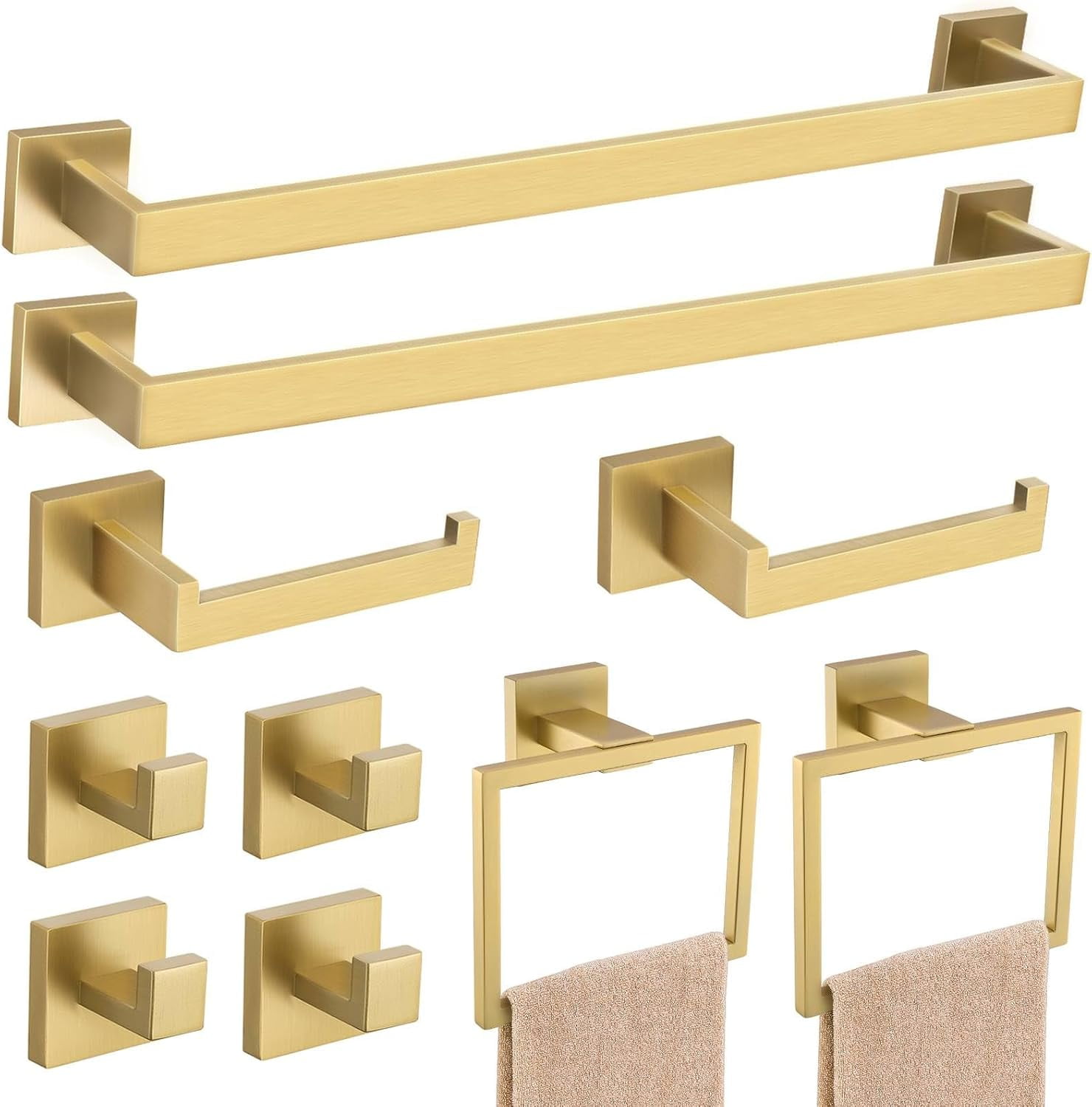 10-Pieces Brushed Gold Bathroom Accessories Set, SUS304 Stainless Steel ...