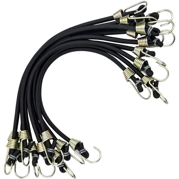 10 Pieces Bungee Cords with Mini Bungee Hooks Heavy Duty Universal Bungee Cord Bungee Cords with 2 Heavy Duty Hook Straps for Tent Camping Motorcycle Trailer Luggage Car and Bike, Black, BR-Vie