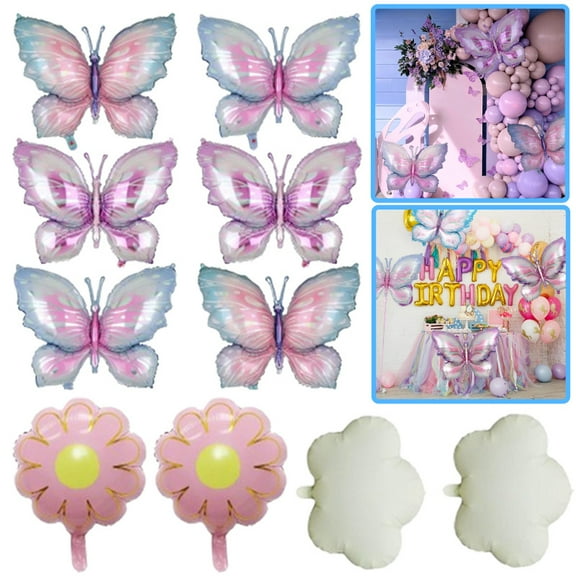 10 Pieces Butterfly Cloud Daisy Balloons - Large Gradient Butterflies Foil Mylar Balloons for Birthdays, Garden, Spring Decorations, Butterfly-Themed Events, and Wedding Party Supplies