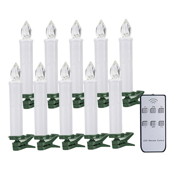 10 Pieces Candle Light Chirstmas Tree Taper Candles Battery Operated with Remote Control LED Lamp for Home Wedding Decoration