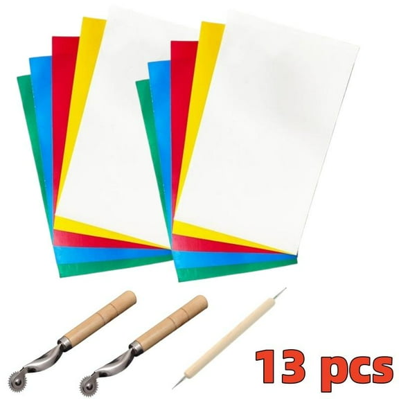 10 Pieces of Carbon Transfer Paper, 9 Inches X 5.5 Inches of Carbon Water-soluble Tracing Paper, with 2 Pieces of Thread Roller, 1 Piece of Double Headed Wooden Pole Marking Pen