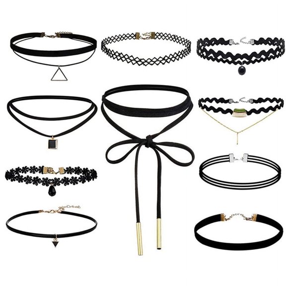 10 Pieces Chokers Necklace Black Classic Velvet Stretch Gothic Tattoo Necklih AL