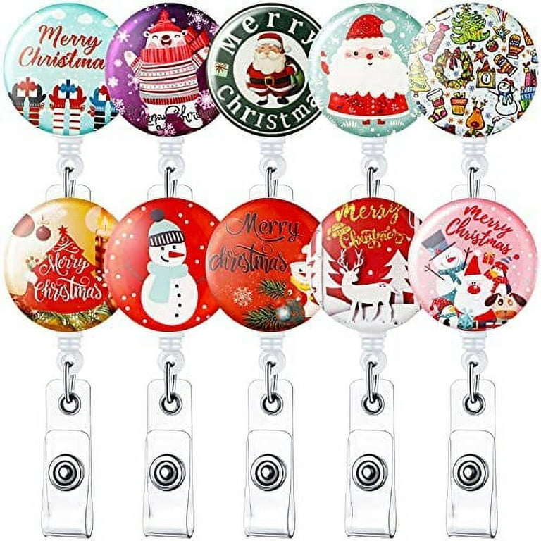 10 Pieces Christmas Badge Reel Merry Christmas Santa Claus Snowman