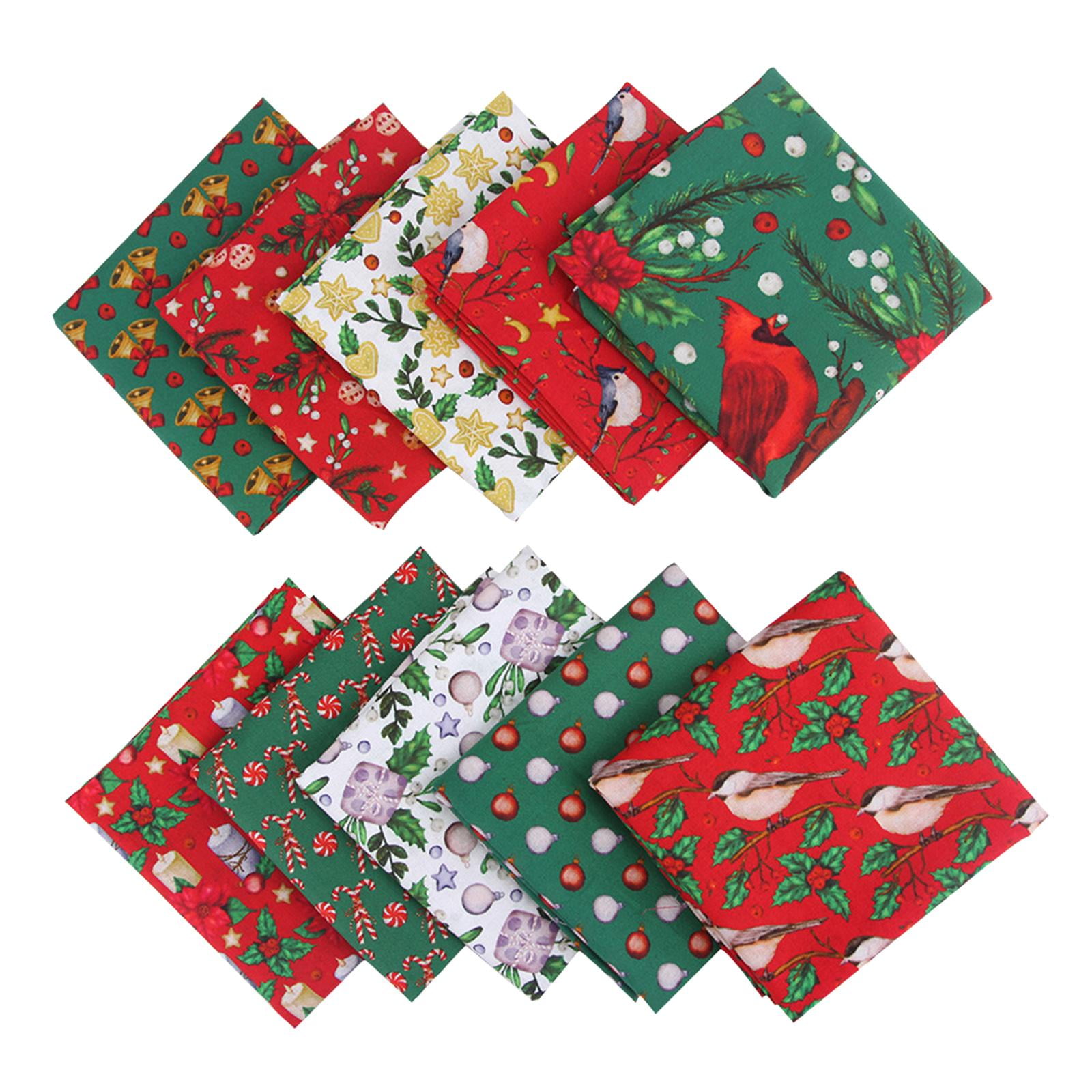 10 Pieces Christmas Fabric Quilting Fabric Squares Quarters Precut Sewing
