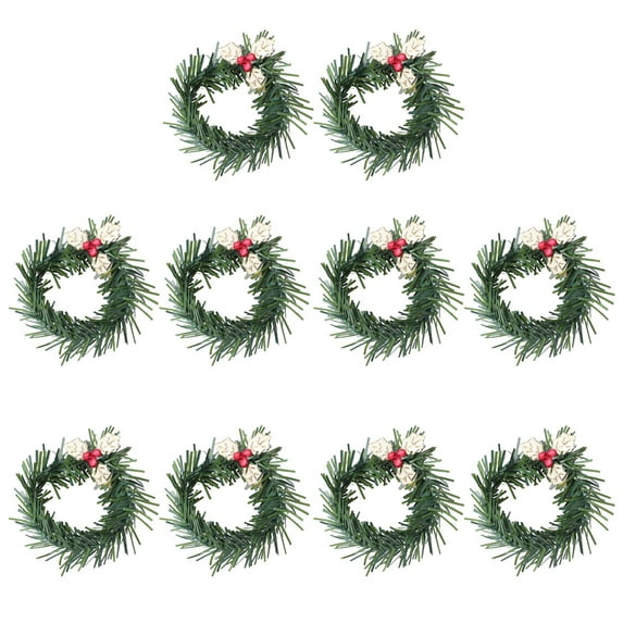 10 Pieces Christmas Napkin Rings Holder Pine Cones Poinsettia Santa Hat Napkin Rings Decor for Christmas Thanksgiving Birthday Party Supplies (Wreath Style)