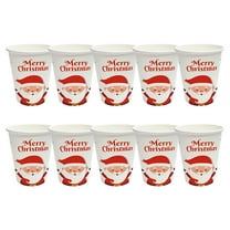 10 Pieces Christmas Paper Cups Xmas Disposable Coffee Cups Santa Claus Merry Christmas Drinking Tea Paper Cup for Daily Use Holiday Party (White Red)