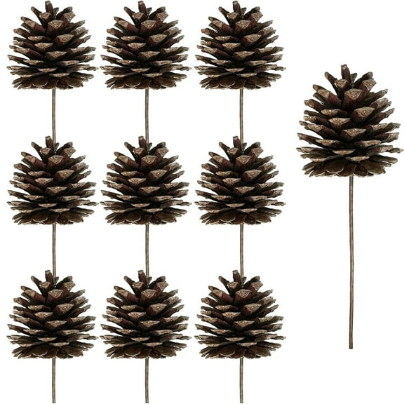 10 Pieces Christmas Pine Cones Decorations Picks,Happon 7.87inch Pine Cone for Xmas Tree Garland Wreath Ornaments Pinecones Decorating Winter Holidays Home