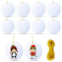 10 Pieces Christmas Sublimation Ceramic Ornament Blank Ceramic Hanging Disc Ornament Porcelain Round Decoration Personalized Christmas Tree Sublimation Pendant for DIY Holiday Decor, 3 Inch