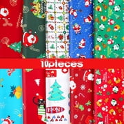 10 Pieces Christmas Themed Prints 100% Cotton Fabrics Cotton Fabric Christmas Fabric Fat Quarters Bundle for Christmas Ornaments 19.5x19.5in