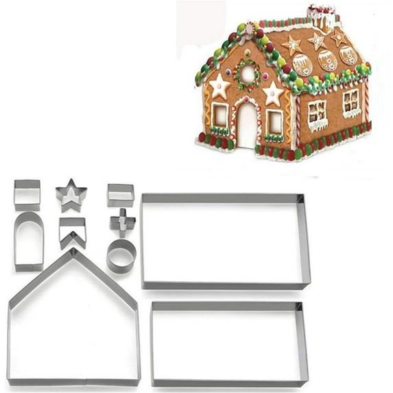 10 Pieces Christmas Village Gingerbread House Cookie Cutter Set,Little House Biscuit Mold for Christmas,Stainless Steel for Kids,Gift Package