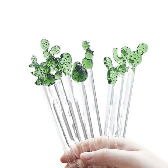 10 Pieces Cocktail Stirrers Glass Cactus Swizzle Sticks Transparent Glass Stir Sticks Reusable Stirring Rod for Coffee Drink (Cactus)