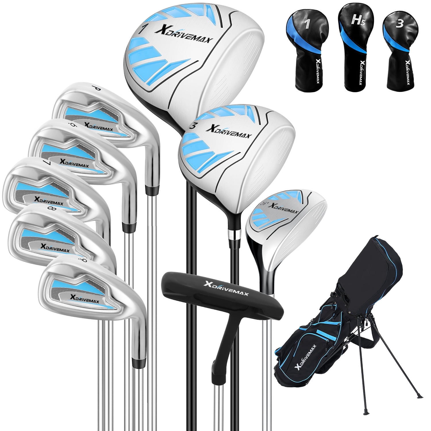 XDriveMax 10-Piece Men's Golf Clubs Set with Stand Bag and Rain Hood ...