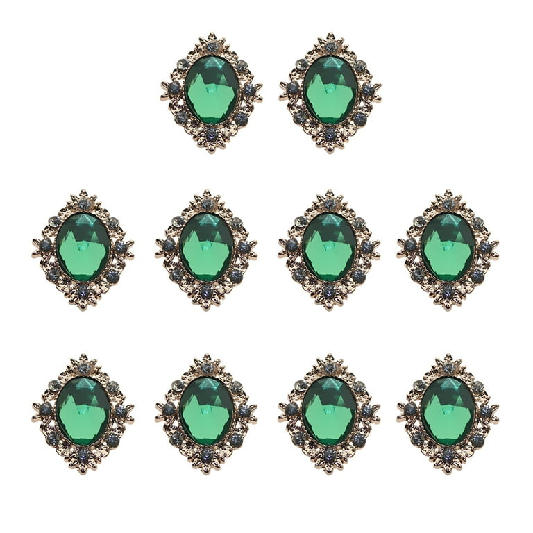 10 Pieces Crystal Button Flatback Gemst Cabochon Green, Size: 0.5 x 0.71