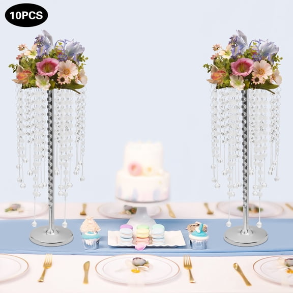 10 Pieces Crystal Table Centerpieces Silver Flower Stand Wedding Party Centerpieces Home Decor