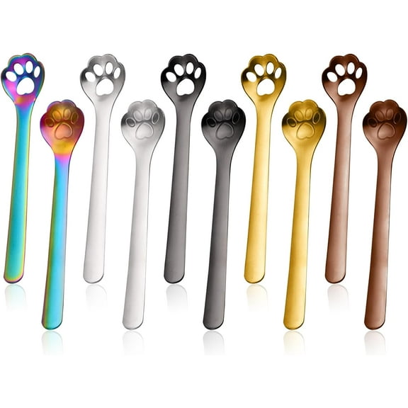 10 Pieces Cute Cat Paw Spoon 18/10 Stainless Steel Spoons Small Dessert Spoon Stirring Spoon for Sugar,Coffee,Cake,Dessert