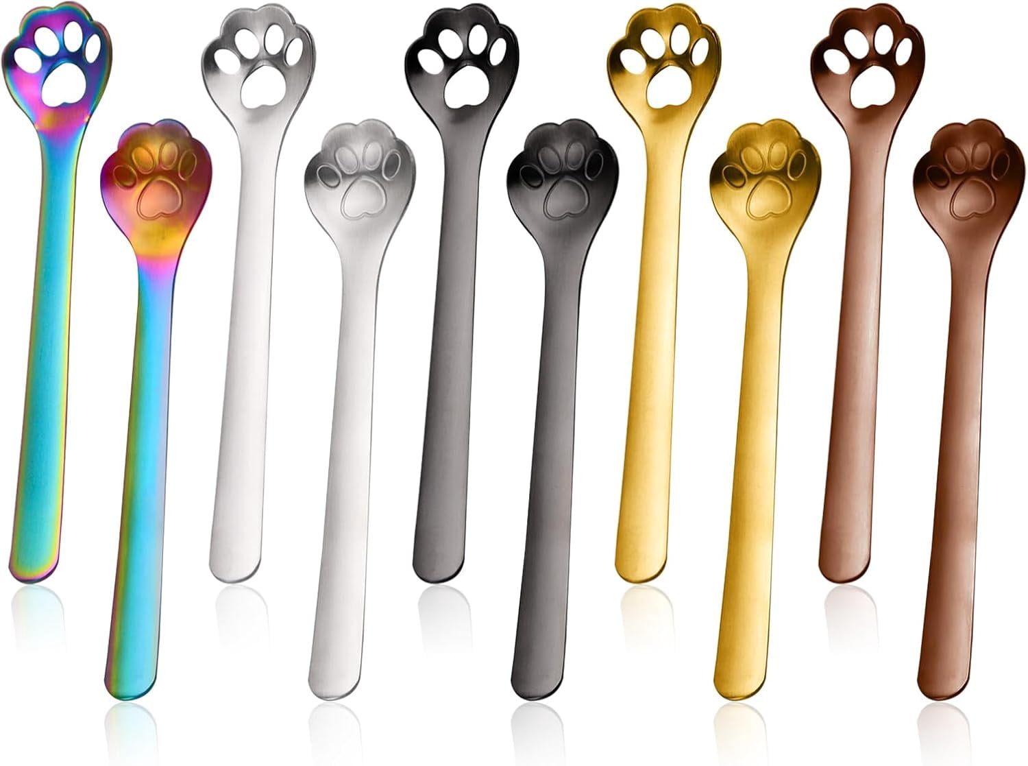 10 Pieces Cute Cat Paw Spoon Stainless Steel Spoons Small Dessert Spoon ...