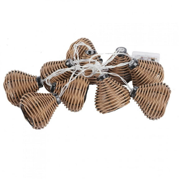 10 Pieces Decorative Lantern String Lights Mini Bulbs with Seagrass Rattan Skein Ball Style Indoor Outdoor Patio Fairy Lights Rattan String Lights