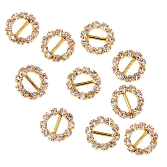 10 Pieces Diamante Round Rhinestone Buckle Ribbon Slider Wedding Invitation Embellishment 5mm Gold
