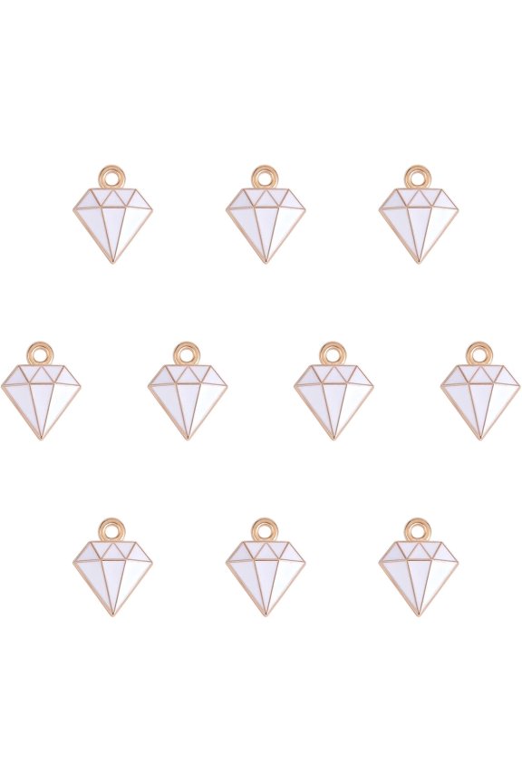 10 Pieces Diamond Shape Charms Pendant Alloy Enamel Charm White Diamond Pendant for Jewelry Necklace Bracelet Making Crafts