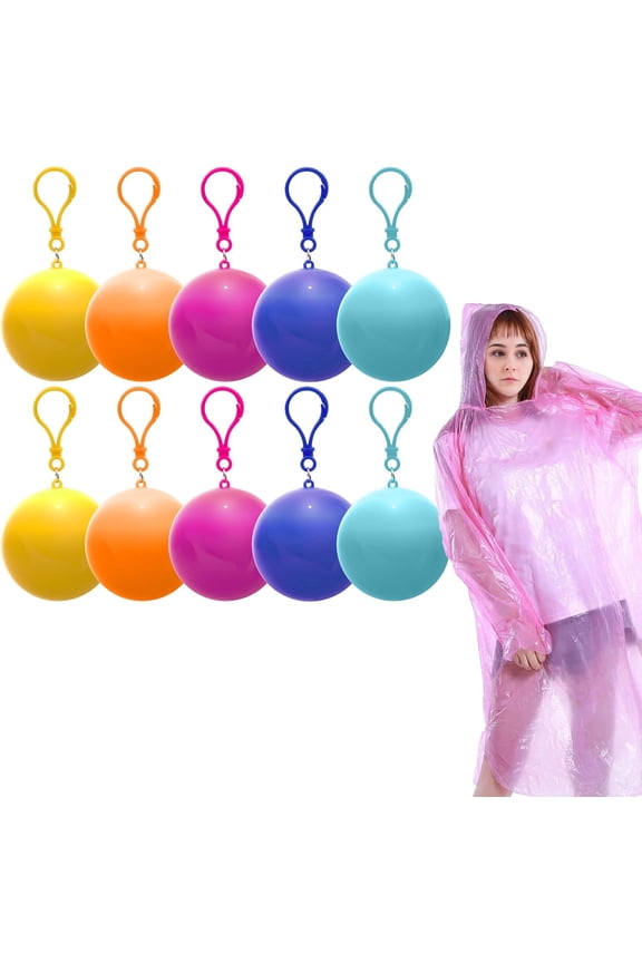 10 Pieces Emergency Rain Ponchos for Adult, Lightweight Poncho Waterproof in Keychain Ball, Emergency Disposable Rain Poncho for hiking, camping, outdoor travel and daily life
