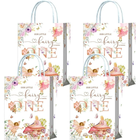 10 Pieces Fairy First Birthday Party Favors Bags,Fairy Garden 1st Birthday Girl Gift Snacks Treat Candy Party Favors Bags with Handles for Girls 1st Birthday Party Decorations