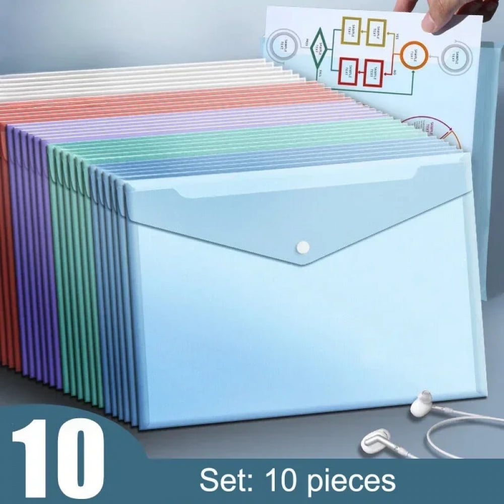 10 Pieces File Bag Plastic 16C A4 Paper Storage Folder PP Transparent ...
