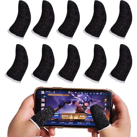 10 Pieces Finger Sleeves for Gaming, Mobile Game Controller Finger Sleeve Sets, Anti-Sweat Breathable Full Touch Screen Finger Protector for Mobile Phone Games, Black
