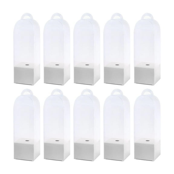 10 Pieces Flower Gift Boxes Flower Packaging Box Clear Flower Bouquet Bag Present Boxes Single Rose Flower Box for Anniversary Birthday Gift White